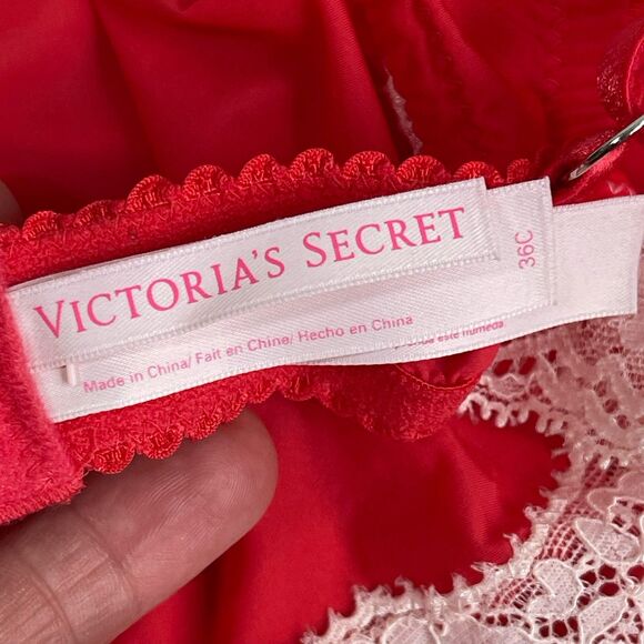 Victoria's Secret Red Padded Underwire 36C Babydoll Chemise Slip Dress Lace Trim - Picture 10 of 15